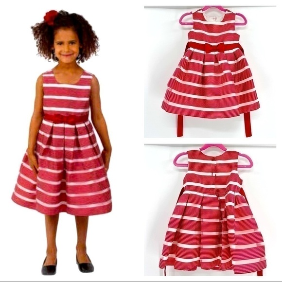 Jona Michelle Girls Red Stripe Holiday Dress Sz 3 - Picture 1 of 10